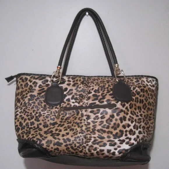 Large Charming Charlie Brown Leopard Print Floral Interior Zipper Leather Purse - Picture 1 of 7